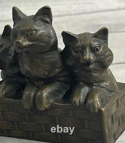 100% Solid Real Bronze Sculpture Cat Family Art Deco Statue Figurine Figure