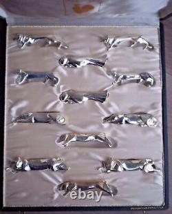 12 Christofle Gallia dog cat silver plate Animal Knives rest Art Deco Sandoz BOX