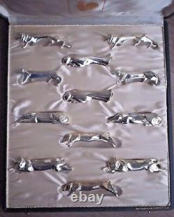 12 Christofle Gallia dog cat silver plate Animal Knives rest Art Deco Sandoz BOX