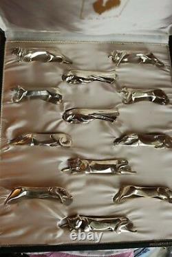 12 Christofle Gallia dog cat silver plate Animal Knives rest Art Deco Sandoz BOX