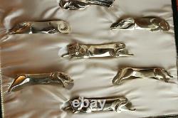 12 Christofle Gallia dog cat silver plate Animal Knives rest Art Deco Sandoz BOX