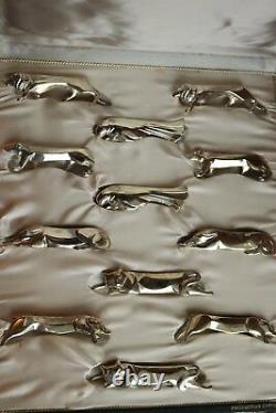 12 Christofle Gallia dog cat silver plate Animal Knives rest Art Deco Sandoz BOX