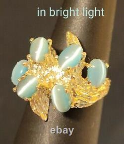 14k solid Gold Big 7.6g oval Blue Cats Eye Vintage brutalist retro Nugget Ring