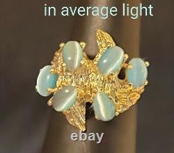 14k solid Gold Big 7.6g oval Blue Cats Eye Vintage brutalist retro Nugget Ring