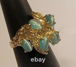 14k solid Gold Big 7.6g oval Blue Cats Eye Vintage brutalist retro Nugget Ring