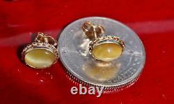 14k yellow gold earrings 2.25ct cat's eye chrysoberyl alexandrite stud antique