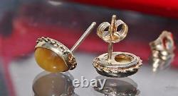 14k yellow gold earrings 2.25ct cat's eye chrysoberyl alexandrite stud antique
