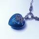15 Art Deco Sterling 925 Silver Necklace Blue Cat Eye Heart Pendant Marcasite