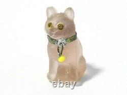 1920's Czech Glass Mini Pink Cat Cracker Jack Charm Yellow Bead Collar #J17