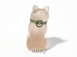 1920's Czech Glass Mini Pink Cat Cracker Jack Charm Yellow Bead Collar #J17