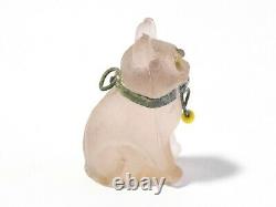 1920's Czech Glass Mini Pink Cat Cracker Jack Charm Yellow Bead Collar #J17