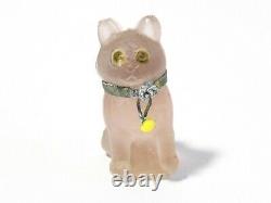 1920's Czech Glass Mini Pink Cat Cracker Jack Charm Yellow Bead Collar #J17