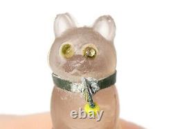 1920's Czech Glass Mini Pink Cat Cracker Jack Charm Yellow Bead Collar #J17