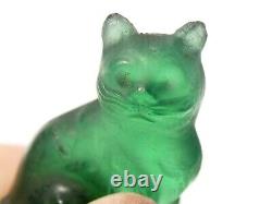 1920's Czech Glass Miniature Lucky Pale Green Cat Cracker Jack Charm #CJ19