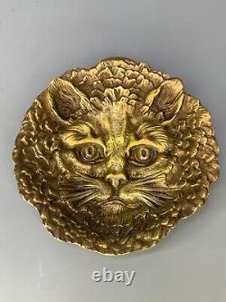 1920s Antiqu Art Deco French Bronze Card Tray Pin Trinket Dish Cat Face