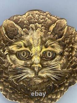1920s Antiqu Art Deco French Bronze Card Tray Pin Trinket Dish Cat Face