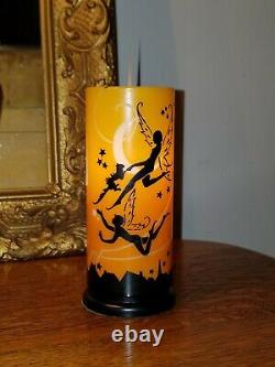 1920s Art Deco DeVilbiss Glass Lamp Shade Nude Fairies Cat Stars Moon Silhouette