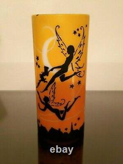 1920s Art Deco DeVilbiss Glass Lamp Shade Nude Fairies Cat Stars Moon Silhouette