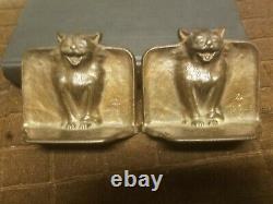 1925 Arts and Crafts D. A. L. Bronzed Cat Bookends, Hard to find