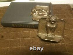 1925 Arts and Crafts D. A. L. Bronzed Cat Bookends, Hard to find