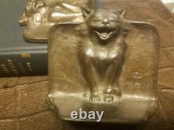 1925 Arts and Crafts D. A. L. Bronzed Cat Bookends, Hard to find