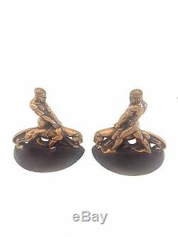 1930s Art Deco Nubian And Big Cat Bronze Bookends Vintage Retro