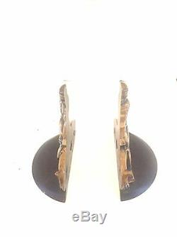 1930s Art Deco Nubian And Big Cat Bronze Bookends Vintage Retro