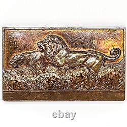 1936 RARE ART DECO CATS MEDAL PLAQUE by THENOT BRONZE LIONS