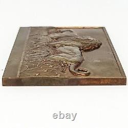 1936 RARE ART DECO CATS MEDAL PLAQUE by THENOT BRONZE LIONS