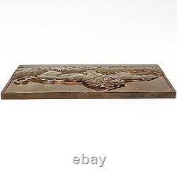 1936 RARE ART DECO CATS MEDAL PLAQUE by THENOT BRONZE LIONS