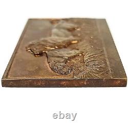 1936 RARE ART DECO CATS MEDAL PLAQUE by THENOT BRONZE LIONS