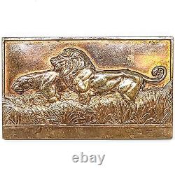 1936 RARE ART DECO CATS MEDAL PLAQUE by THENOT BRONZE LIONS