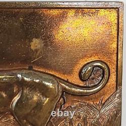 1936 RARE ART DECO CATS MEDAL PLAQUE by THENOT BRONZE LIONS