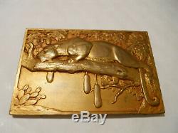 1936 RARE FRENCH ART DECO CATS MEDAL PLAQUE by THENOT THE LEOPARD WILD ANIMALS