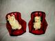 1940s Bookends Chalkware Plaster Red Chair Dog Cat Carnival Prize Robia Ware Art