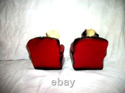1940s BOOKENDS CHALKWARE PLASTER RED CHAIR DOG CAT CARNIVAL PRIZE ROBIA WARE ART