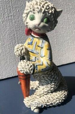 1950 Vintage Hand Made Collectible Italian Pottery 12 Cat With Umbrella Mouse