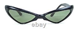 1950's Vintage Art Deco Sunglasses Black Cat Eye Green Lenses France Made Nos