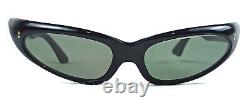 1950's Vintage Art Deco Sunglasses Black Cat Eye Green Lenses France Made Nos