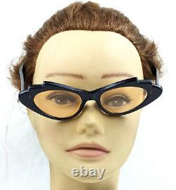 1950's Vintage Cat Eye Sunglasses Butterfly Party Black Thick Frame Acetate Nos