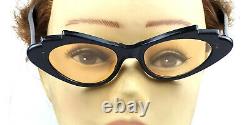 1950's Vintage Cat Eye Sunglasses Butterfly Party Black Thick Frame Acetate Nos