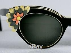 1950s Bausch & Lomb Women's Cat Eye Glasses Sunglasses Floral Deco Cat's Meow