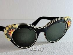 1950s Bausch & Lomb Women's Cat Eye Glasses Sunglasses Floral Deco Cat's Meow