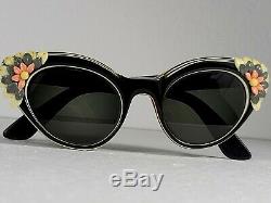 1950s Bausch & Lomb Women's Cat Eye Glasses Sunglasses Floral Deco Cat's Meow