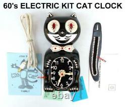 1960's VINTAGE BLACK ELECTRIC-KIT CAT KLOCK-KAT CLOCK-ORIGINAL MOTOR REBUILT USA