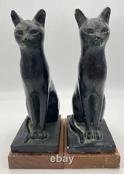 1965 Vintage Austin Prod Inc Heavy Stone Black Siamese Cat Statue Bookend Pair