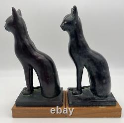 1965 Vintage Austin Prod Inc Heavy Stone Black Siamese Cat Statue Bookend Pair