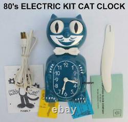 1980's RARE BLUE-VINTAGE ELECTRIC-KIT CAT KLOCK-KAT CLOCK-ORIGINAL MOTOR REBUILT
