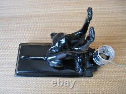 1985 Sarsaparilla Stretching Black Art Deco Cat Lamp