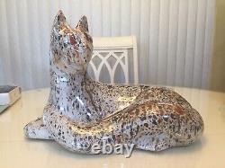 1990s Haeger Pottery Relaxing Cat 15 Speckled Art Deco Mid Modern Lounging Rare